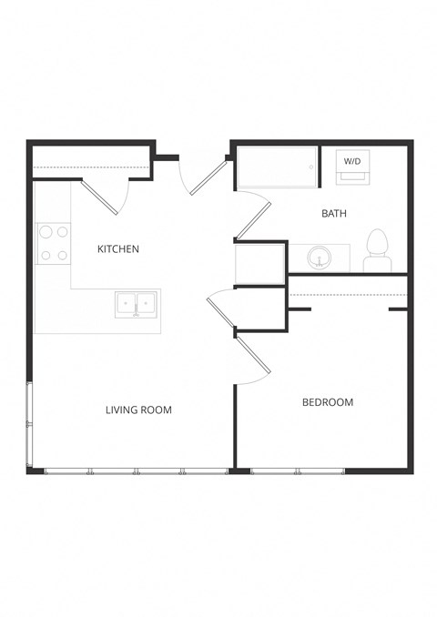 Floor plan for 1 bed, 1 bath, 533 sqft